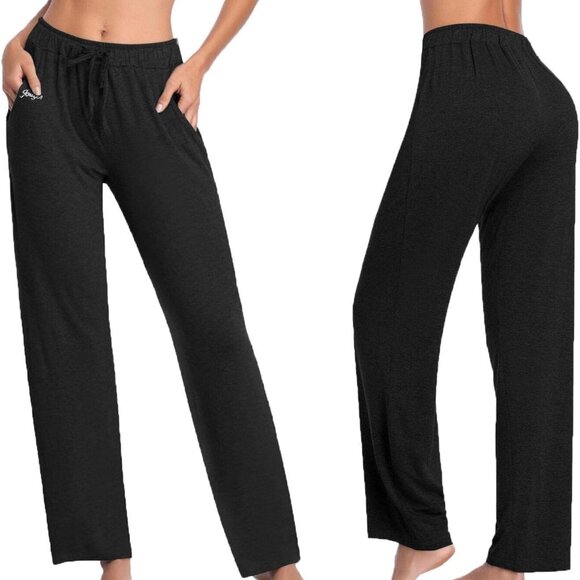 Flattering Black Yoga Pants for Women, Loose Fit Drawstring with Pockets, Size S - Picture 1 of 5